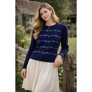 VTG Susan Bristol Women Wool Bows Cardigan Size M Dark Academia Cottagecore Boho